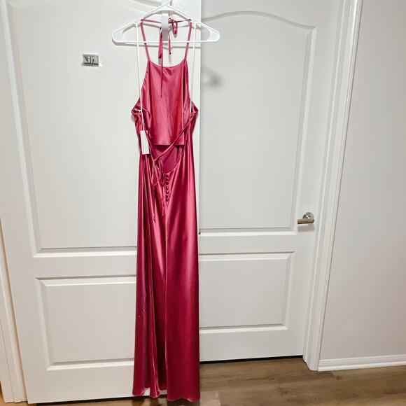 Reformation Jeany Silk Dress Strawberry Wine Size L - Picture 7 of 9